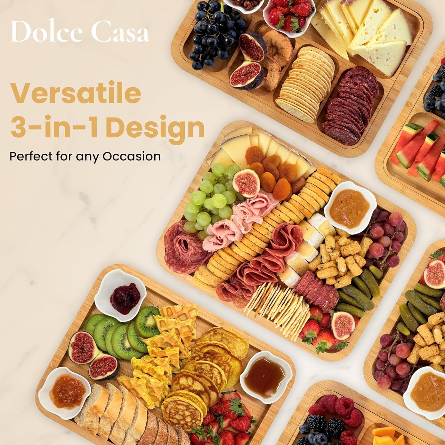 Charcuterie Board with Lid 3-in-1, Portable Bamboo Serving Tray with Lid & Removable Snack Tray for Cheese, Fruit, Food - Covered Cheese Platter for Picnic, Travel, Ready-to-Gift