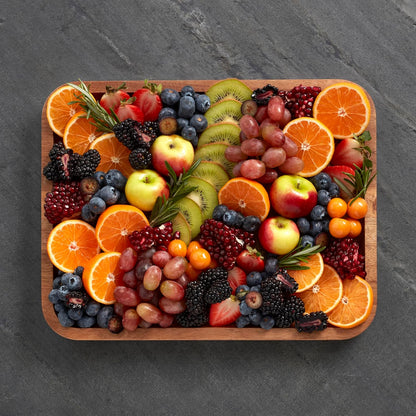 Farberware Bamboo Cutting Board with Clear Locking Lid, 11x14 Inch Charcuterie Board with Handles - Reversible Serving Board for Cheese, Meats, Snacks and More