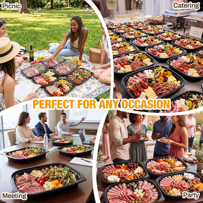 Shellwei 5 Pack Extra Large Charcuterie Board with Lids, 18 x 12 Inch Plastic Catering Trays for Cookies, Desserts, Candy, Reusable Serving Platters for Travel Party