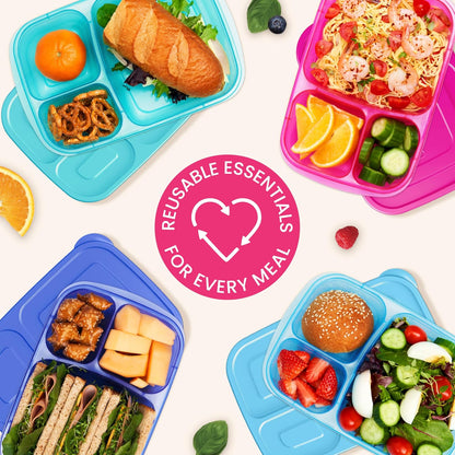 Bentgo Easyboxes - Original Stackable Lunch Boxes - Reusable 3-Compartment Food Containers for Kids and Adults - Bento Lunch Box for Meal Prep, School, & Work - BPA Free, Set of 4 (Earth Tones)
