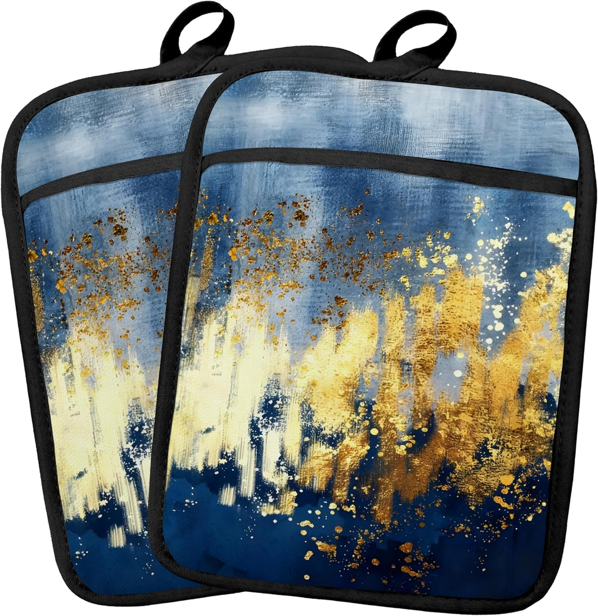 Abstract Black White and Gold Pot Holders 2 Pack Set, Black and Gold Kitchen Decor, Modern Boho Abstract Luxury Marble Heat Resistant Oven Hot Pads for Kitchen Countertop Baking