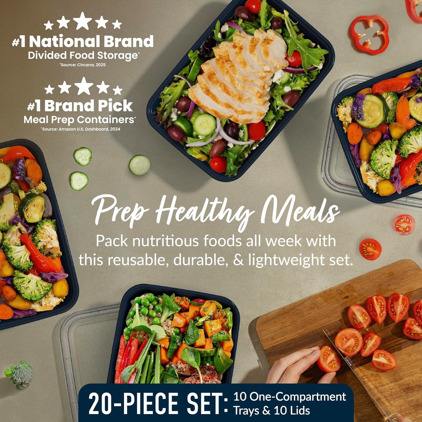 Bentgo Prep - 20-Piece 1-Compartment Reusable Meal Prep Containers with Lids, PFAS & BPA Free Materials, Durable, Microwave, Freezer, & Dishwasher Safe To Go Food Storage (Gold)