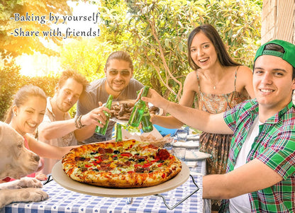 13 Inch Round Pizza Stones for Grill and Oven, Cordierite Baking Stones Set with Serving Rack & Cutter, Durable and Safe Cooking Stone Pan for Bread, Natural Pizza Stone for Family