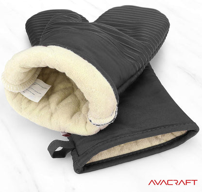 AVACRAFT Oven Mitts Pair, Flexible, 100% Cotton with Unique Heat Resistant Food Grade Silicone, Thick Terry Cloth Interior, 500 F Heat Resistant (Red Oven Mitts)