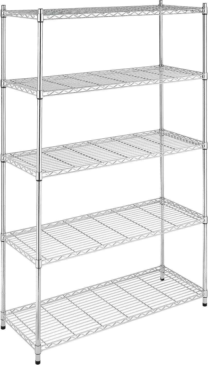 Whitmor 2-Wire Shelving Unit, Metal Storage Shelves, Stacking Shelf with Basket, Easy Assembly Home Organizer for Pantry, Kitchen, Garage, Plant