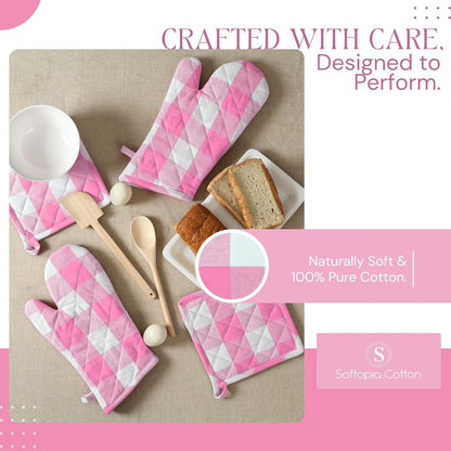 Oven Mitt (7"x13") & Pot Holder (8"x8") 100% Cotton Set of Heat Resistant Oven Gloves & Hot Pads for Gifts, BBQ, Cooking, Baking, Thanksgiving - Mustard Yellow