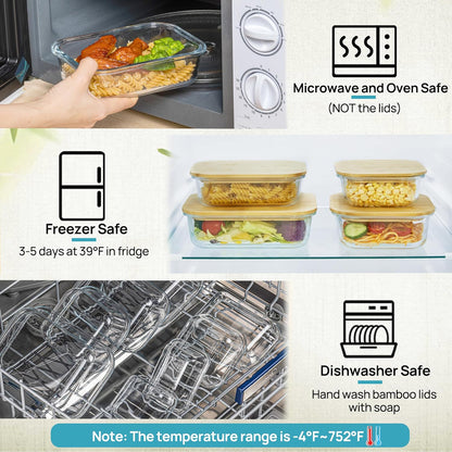 Vtopmart 5 Pack 35oz Glass Containers with Bamboo Lids, Meal Prep Food Storage Containers, BPA Free, Microwave & Dishwasher Safe