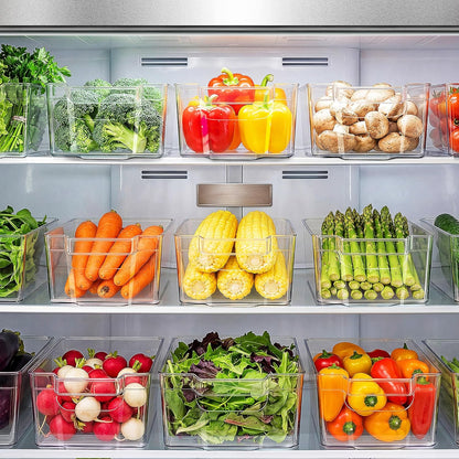 Zulay Kitchen 4 Pack Refrigerator Organizer Bins – Large Clear Fridge Storage Containers with Built-In Handles & Non-Slip Feet - Ideal Fridge Organizers, Kitchen Cabinets, Pantry Organization