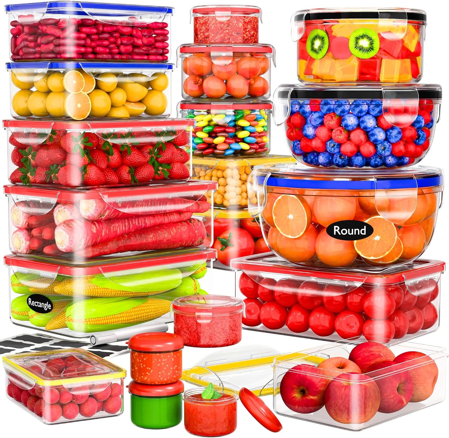 70 Pcs Large Food Storage Containers with Lids Airtight-2500ML to Small Box,Total 22812 ML Stackable Kitchen Bowls Set(35 Containers,35 Lids)-BPA Free Leak proof Plastic Boxes-Microwave safe