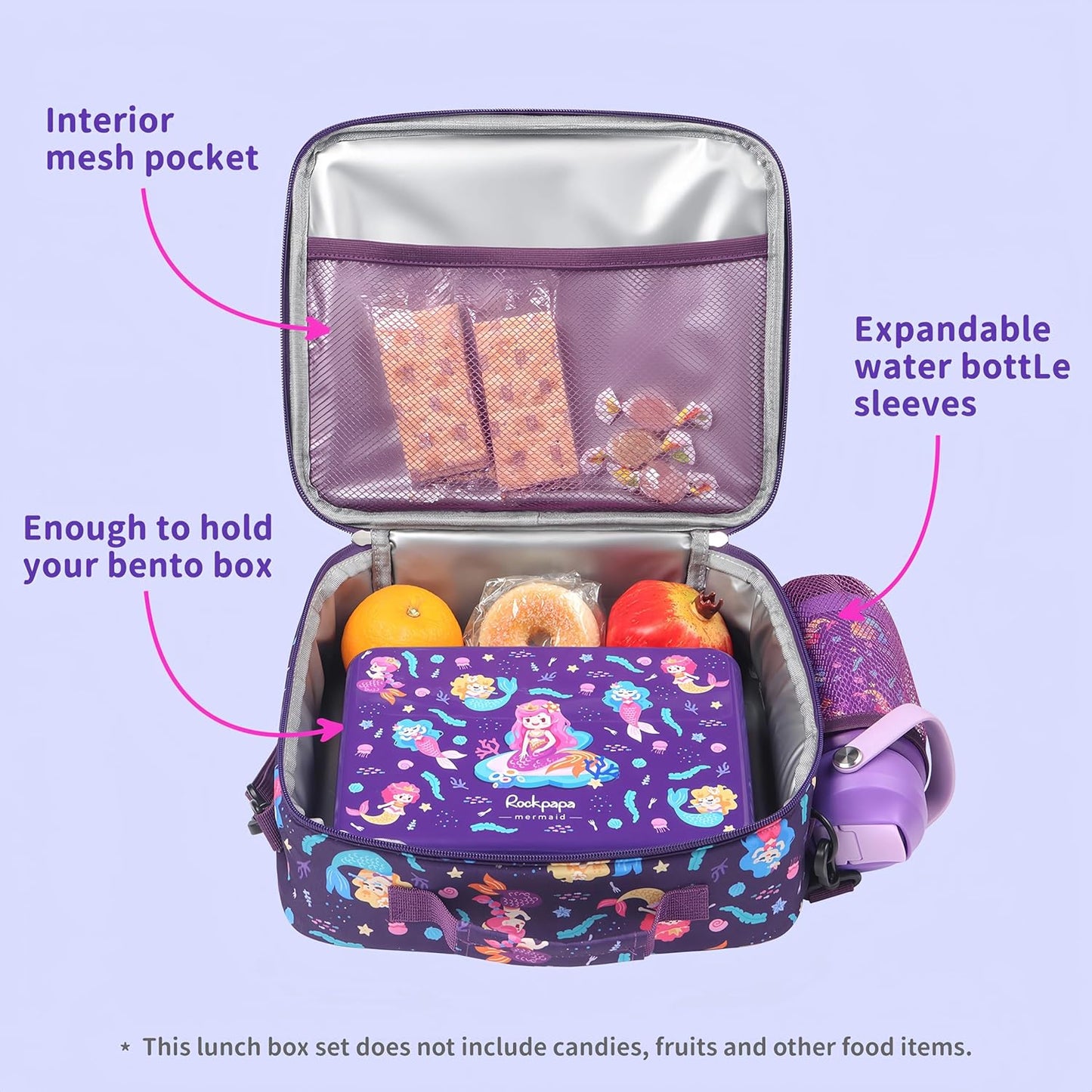 rockpapa Chill Kids Lunch Box Set with Leakproof 5.5 Cups Bento Box, Reusable Ice Pack, 14oz Insulated Water Bottle & Lunch Bag, BPA-Free Microwave Safe for School Boys Girls (Black Games)