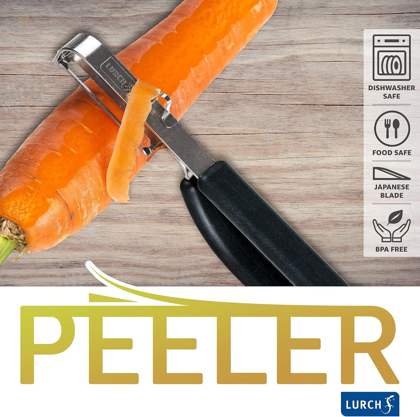 Lurch Germany Julienne Vegetable Y Peeler 5.1 x 2.3 Inches / 13 cm x 6 cm | Stainless Steel Cutter & Slicer for Carrot, Potato & Apple | Veggie Zoodles Maker | Non-slip Comfortable Handle - Black