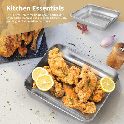 3 Set Stainless Steel Breading Trays Set with Lids,Large Breading Pans with Tong for Dredging Chicken Breasts Marinating Meat (10 x 7.8 x 1.9 inch)