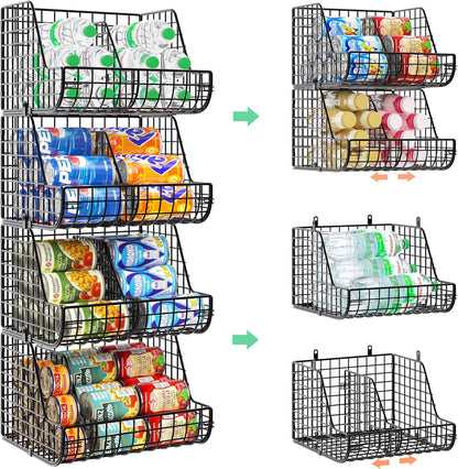 Stacking Can Dispensers 3 Tier with 3 Divider, Large Pantry Can Organizer, Beverage Drink Pop Soda Can Storage Basket, Can Holders for Pantry, Canned Food Rack Wire Bins for Kitchen Cabinet (3-Pack)