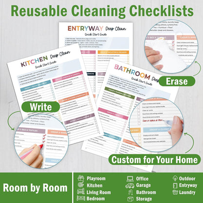 Magnetic Cleaning Schedule and Checklist Dry Erase Board - Reusable Cleaning Schedule for Home, Kitchen & Bathroom | Weekly & Monthly Chore Chart for Adults, Strong Magnet, Easy Erase