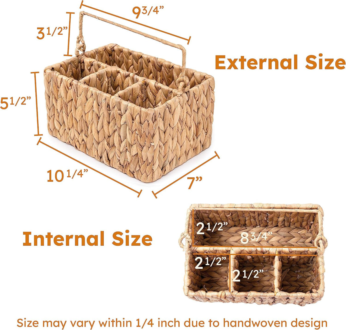 KOLWOVEN Wicker Utensil Caddy Carrier, Wicker Flatware Organizer, Hand Woven Water Hyacinth Cutlery Holder for Countertop with Handle