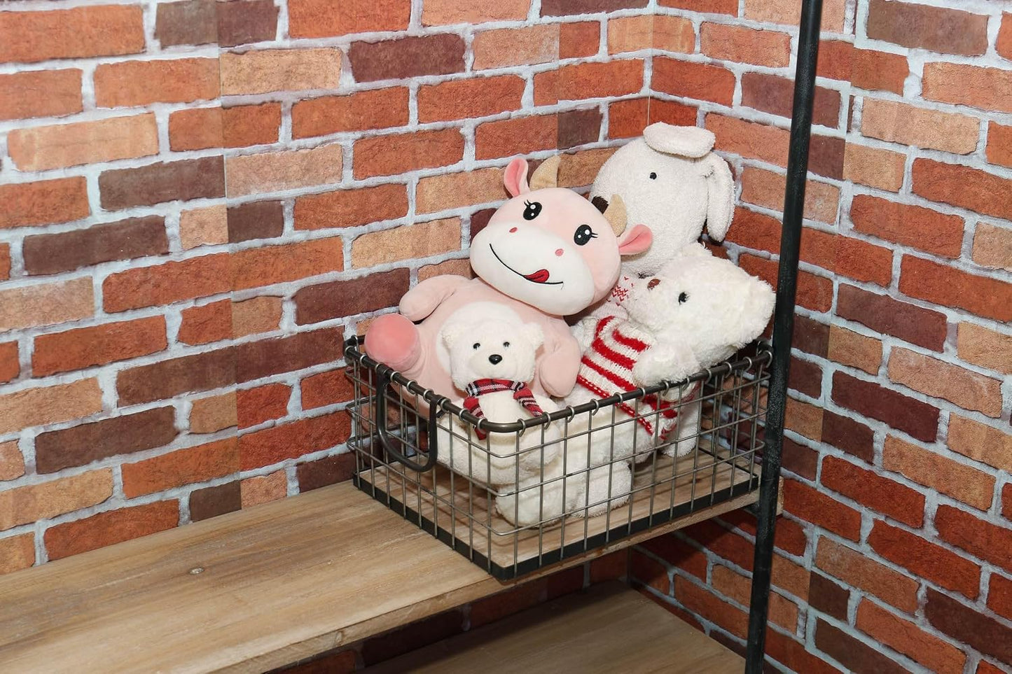 11.5" Wide Rectangular Sturdy Hand Welded Farmhouse Metal Wire Basket with Rustic Wooden Bottom For Shelves, Closet Storage Bins for Shelves. Also For Laundry, Towel, Spice Rack, Tool Box (11.5"x7")