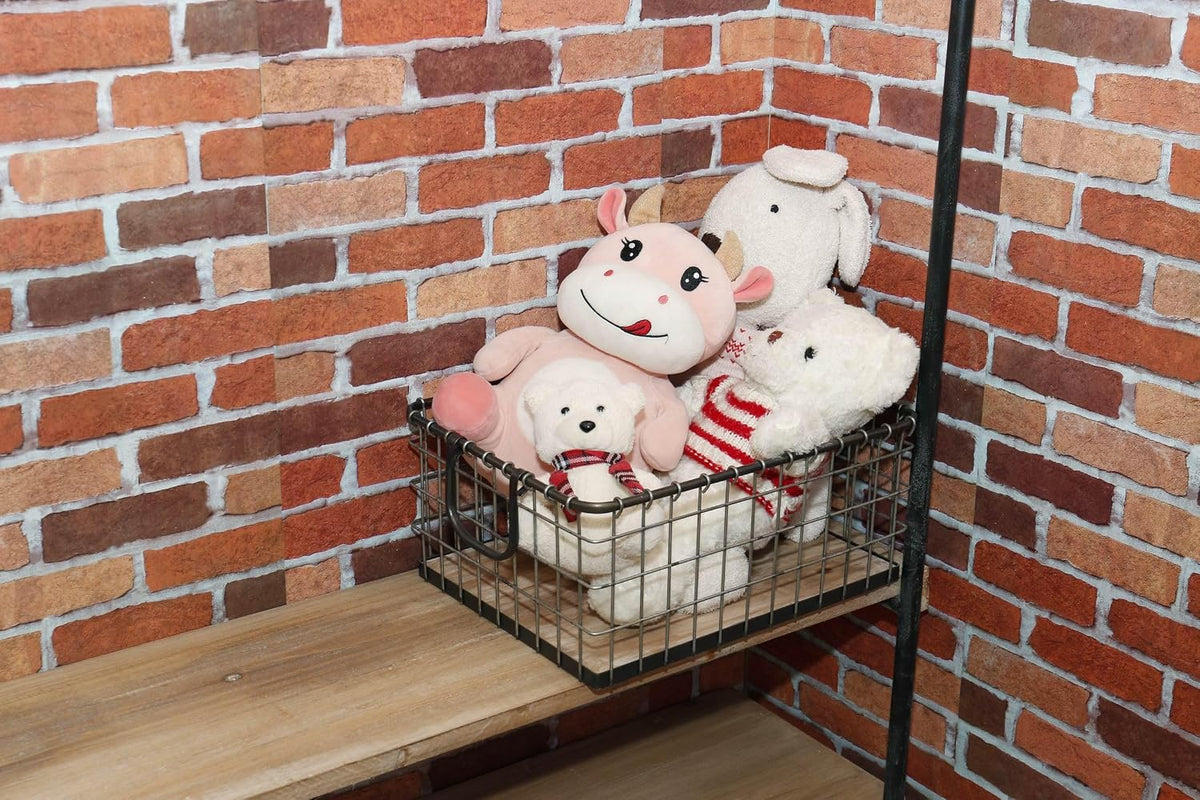 11.5" Wide Rectangular Sturdy Hand Welded Farmhouse Metal Wire Basket with Rustic Wooden Bottom For Shelves, Closet Storage Bins for Shelves. Also For Laundry, Towel, Spice Rack, Tool Box (11.5"x7")