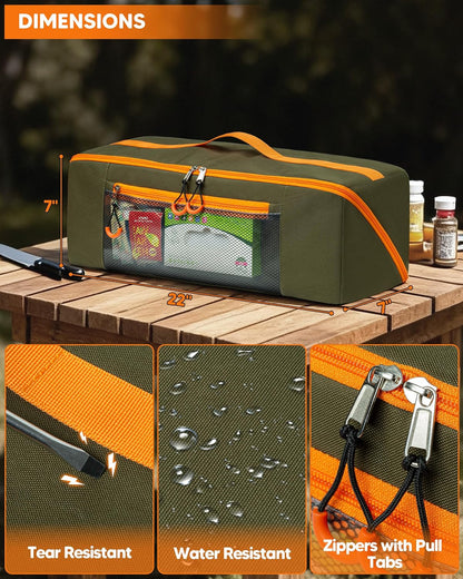 Marscamd 22” Grill Tool Storage Bag with Dual Inner Compartments, Wide-open Grill Utensil Storage Bag for Grill, Griddle and Barbecue Tools, Black (No Accessories)