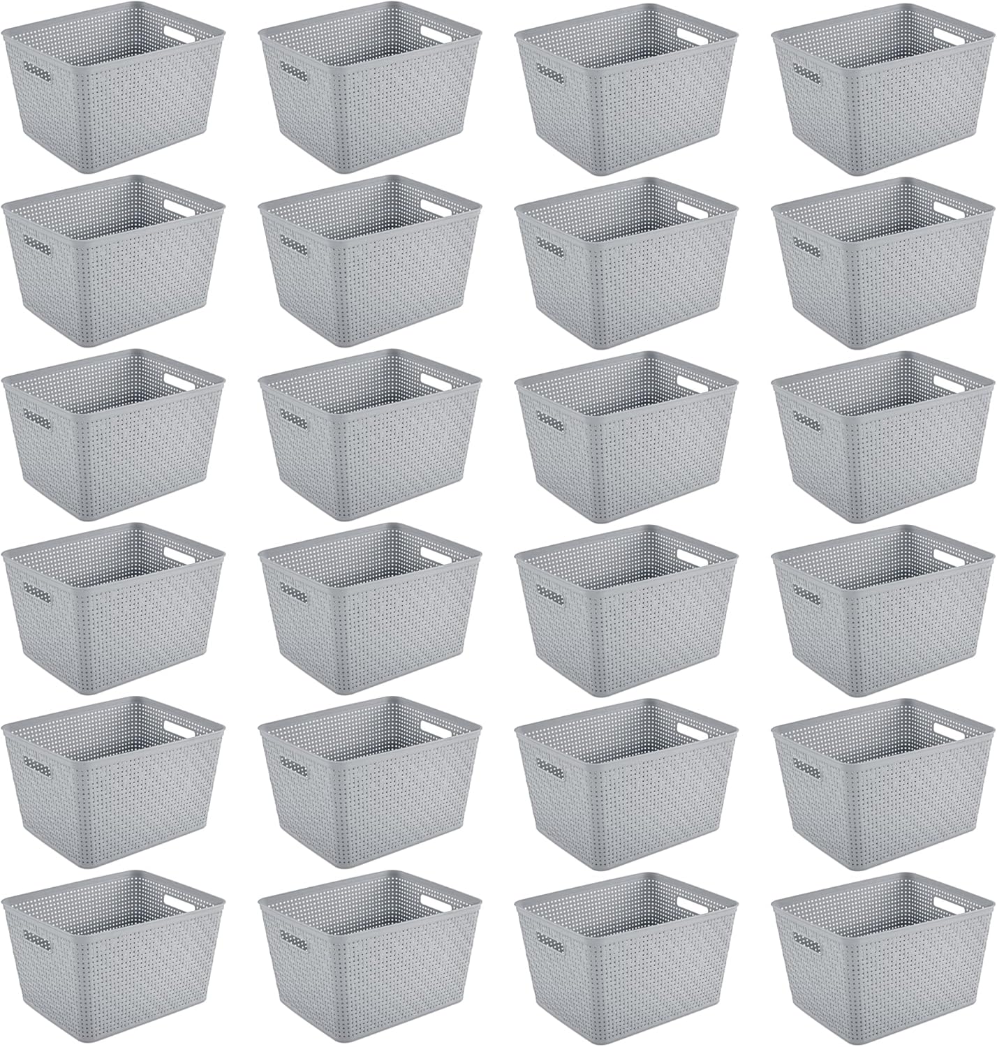 Sterilite 6-Pack Tall Basket, Woven Plastic Storage Baskets for Organization, Cement - Organizing Bin Containers with Handles for Bedroom, Bathroom, Dorm, and Closet