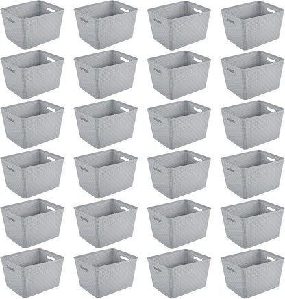 Sterilite 6-Pack Tall Basket, Woven Plastic Storage Baskets for Organization, Cement - Organizing Bin Containers with Handles for Bedroom, Bathroom, Dorm, and Closet