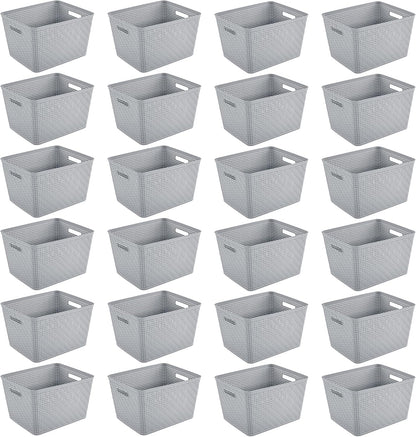 Sterilite 6-Pack Tall Basket, Woven Plastic Storage Baskets for Organization, Cement - Organizing Bin Containers with Handles for Bedroom, Bathroom, Dorm, and Closet