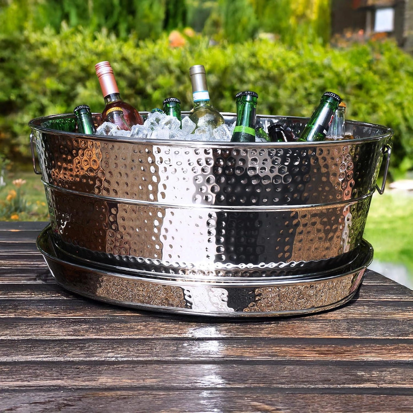 BREKX Aspen Heavy-Duty Oval Stainless Steel Drink Cooler for Parties - Metal Large Ice Bucket for Drinks, 25-Quart (30-Bottle) Large Cooler Ice Container for Parties