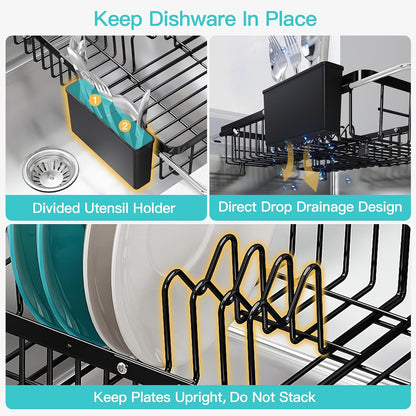 JASIWAY Dish Drying Rack in Sink, Dish Drainer with Cup and Utensil Holder