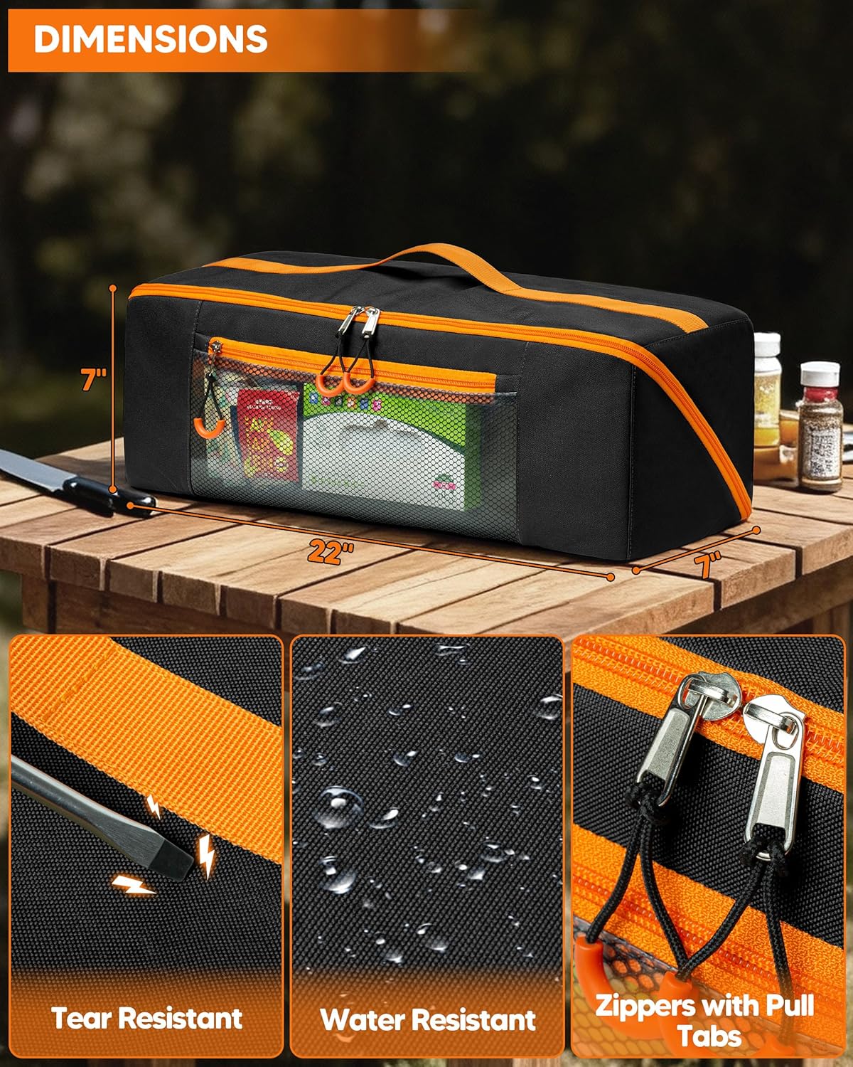 Marscamd 22” Grill Tool Storage Bag with Dual Inner Compartments, Wide-open Grill Utensil Storage Bag for Grill, Griddle and Barbecue Tools, Black (No Accessories)