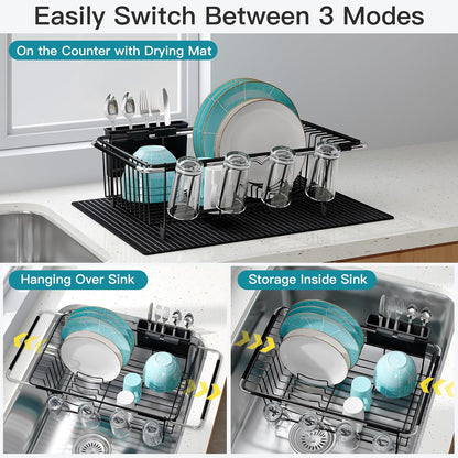 JASIWAY Dish Drying Rack in Sink, Dish Drainer with Cup and Utensil Holder