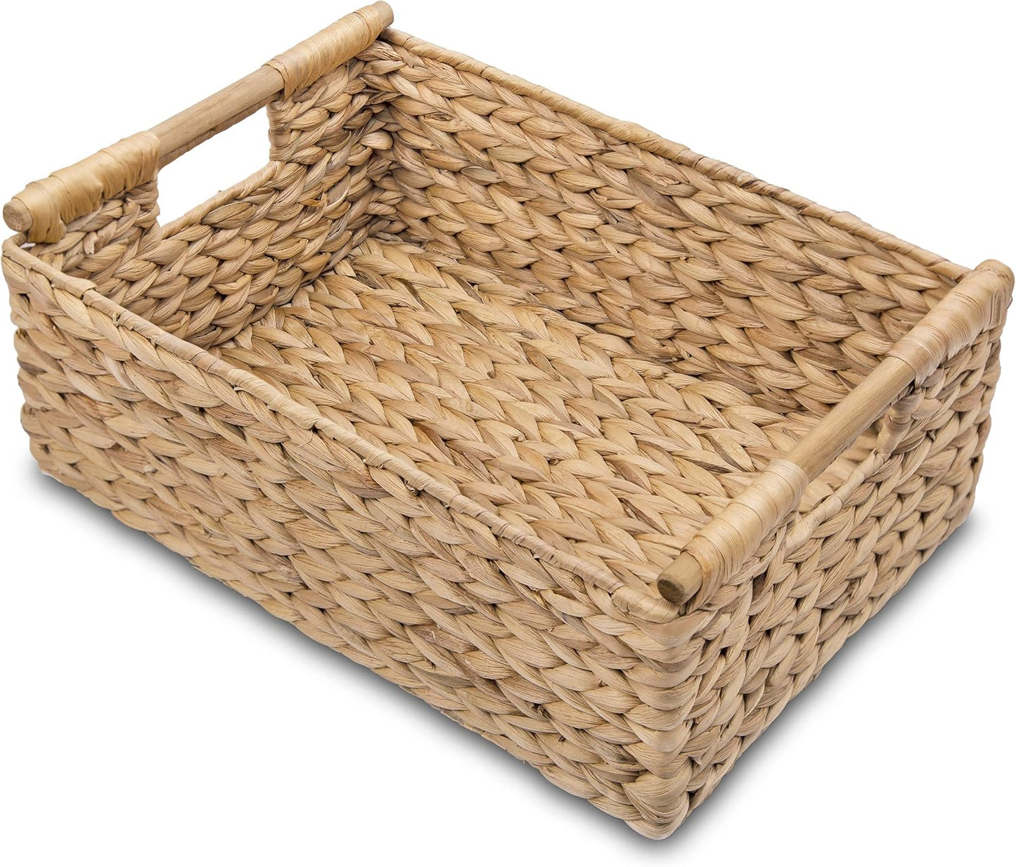 VATIMA Water Hyacinth Storage Baskets with Large Open-Front for Kitchen, Decorative for Living Room, 13.4” x 9.5” x 5.5”, 2 Pack