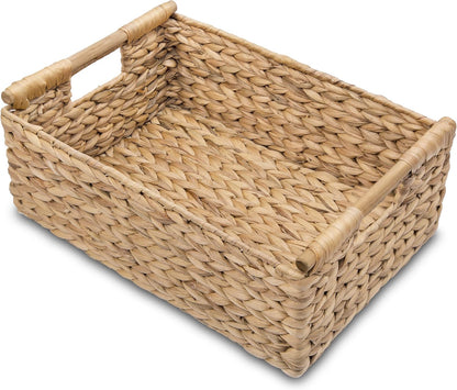 VATIMA Water Hyacinth Storage Baskets with Large Open-Front for Kitchen, Decorative for Living Room, 13.4” x 9.5” x 5.5”, 2 Pack