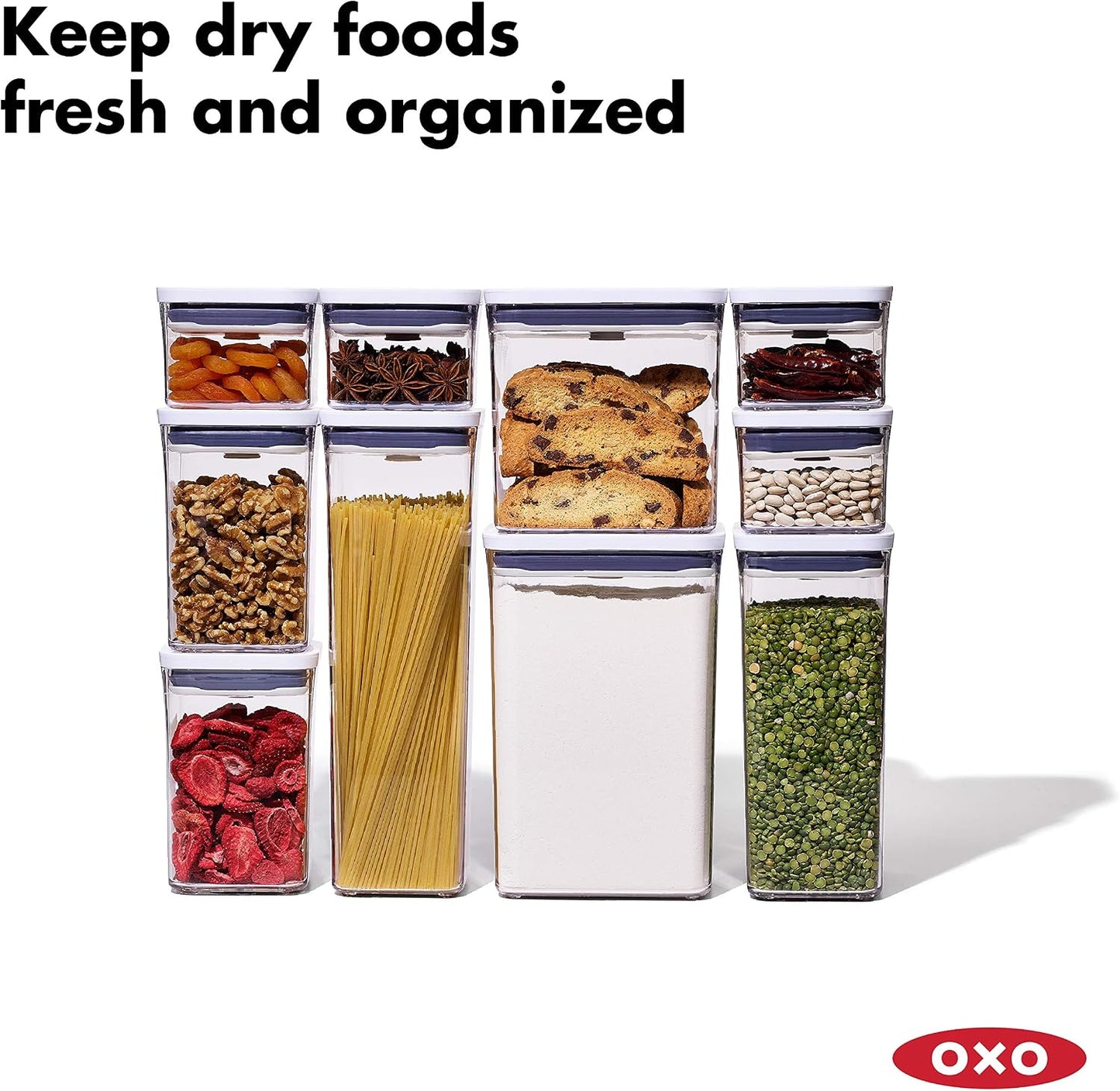 OXO Good Grips 8-Piece Fridge Organization Set & Good Grips 10-Piece POP Container Set, White