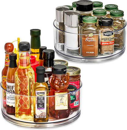 Sorbus 9 Inch Clear Lazy Susan Organizer Set, 2 Flat Turntable Organizer for Spice Organization for Cabinet, 1 Tall Lazy Susan for Kitchen, Home, Office, Closet, Classroom, Laundry Room Organization