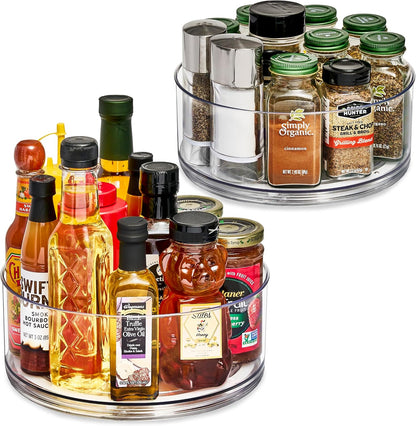 Sorbus 9 Inch Clear Lazy Susan Organizer Set, 2 Flat Turntable Organizer for Spice Organization for Cabinet, 1 Tall Lazy Susan for Kitchen, Home, Office, Closet, Classroom, Laundry Room Organization