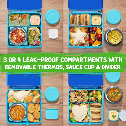 Fimibuke Bento Box for Kids Adult, BPA Free & Leakproof Toddler Lunch Box with 8.5oz Insulated Thermo Food Jar, Utensils & Sauce Jar, Dishwasher Safe 3 or 4 Compartment Container for School Girls Boys