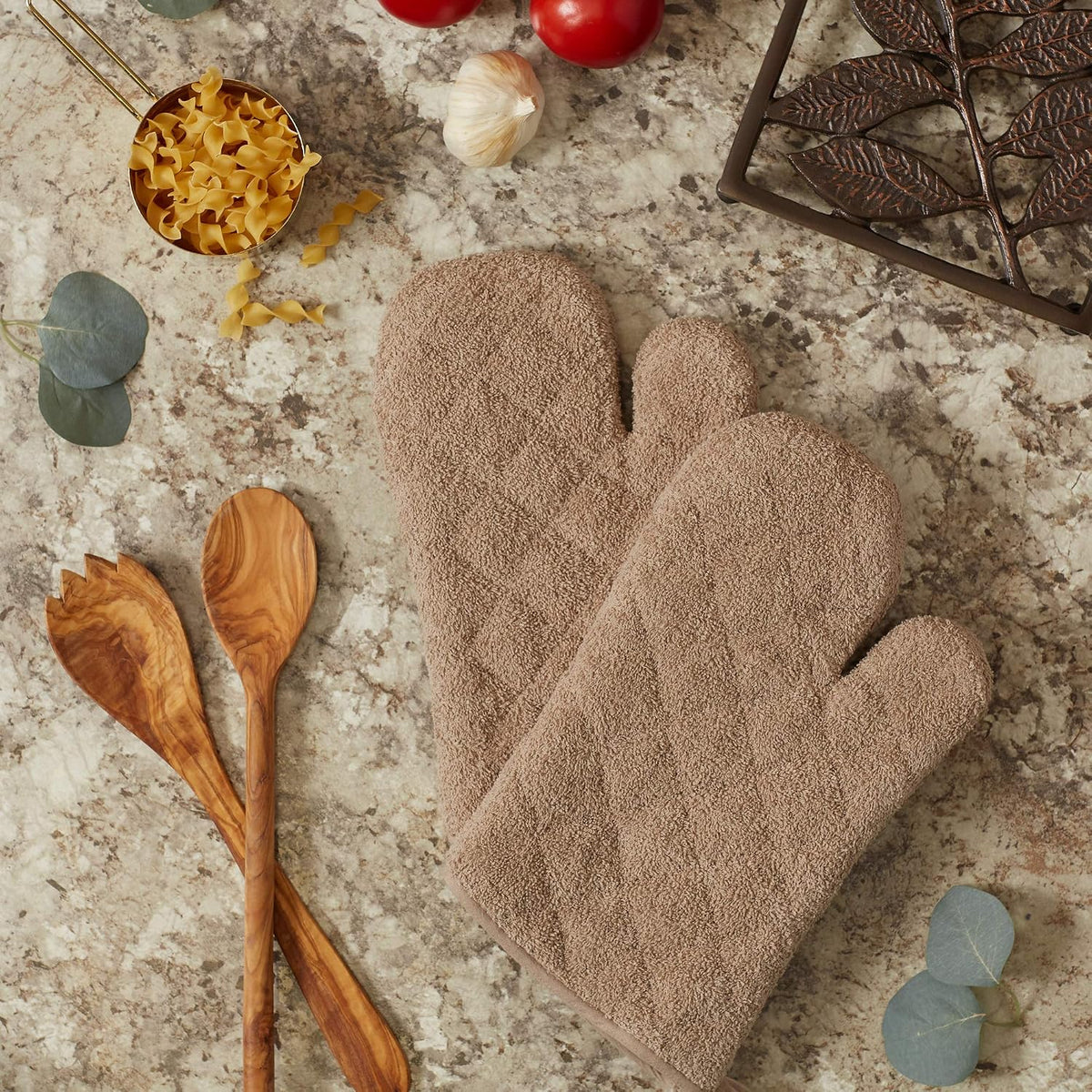 DII Basic Terry Collection 100% Cotton Quilted, Oven Mitt, Brown, 2 Piece