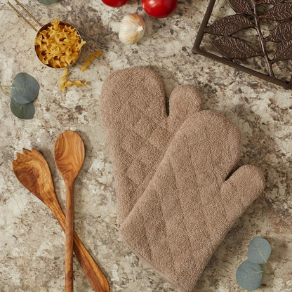 DII Basic Terry Collection 100% Cotton Quilted, Oven Mitt, Brown, 2 Piece