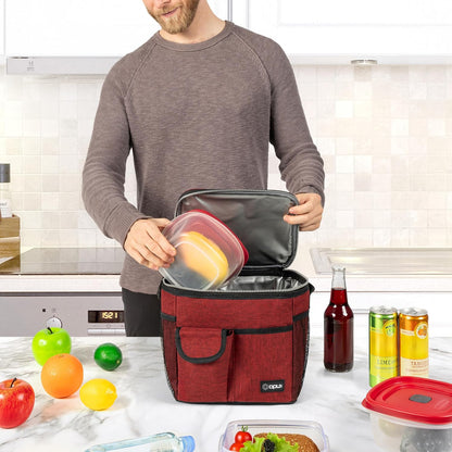 opux Insulated Lunch Bag for Men Women, Leakproof Black Lunch Box for Work, Portable Soft Lunch Cooler Bag with Shoulder Strap, Adult Lunchbox Lunch Pail for Kid Boy Girl School, 14 Can/8L
