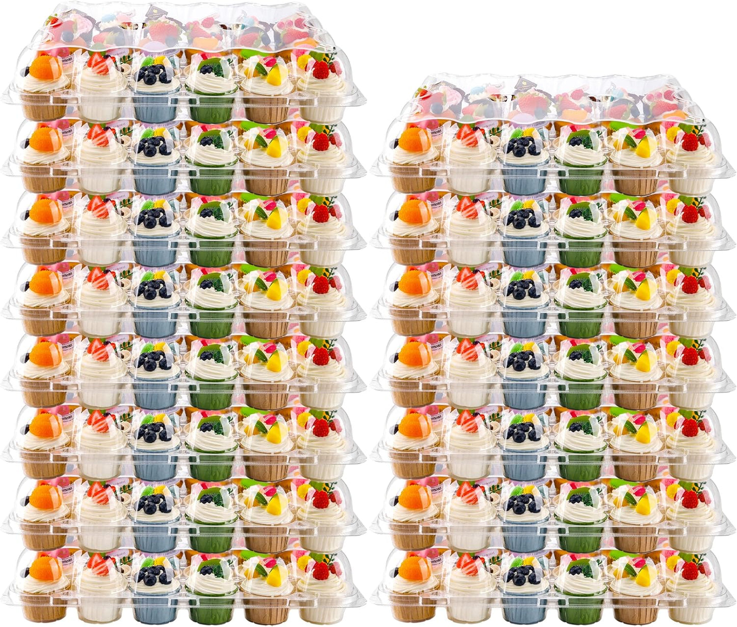 NPLUX 24 Count Cupcake Containers 10 Pack Cupcake Holders with Detachable Tall Dome Lids Clear Plastic Stackable Cupcake Boxes for 240 Cupcakes, BPA Free, Standard Size