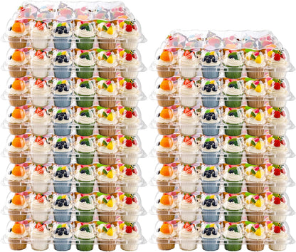 NPLUX 24 Count Cupcake Containers 10 Pack Cupcake Holders with Detachable Tall Dome Lids Clear Plastic Stackable Cupcake Boxes for 240 Cupcakes, BPA Free, Standard Size