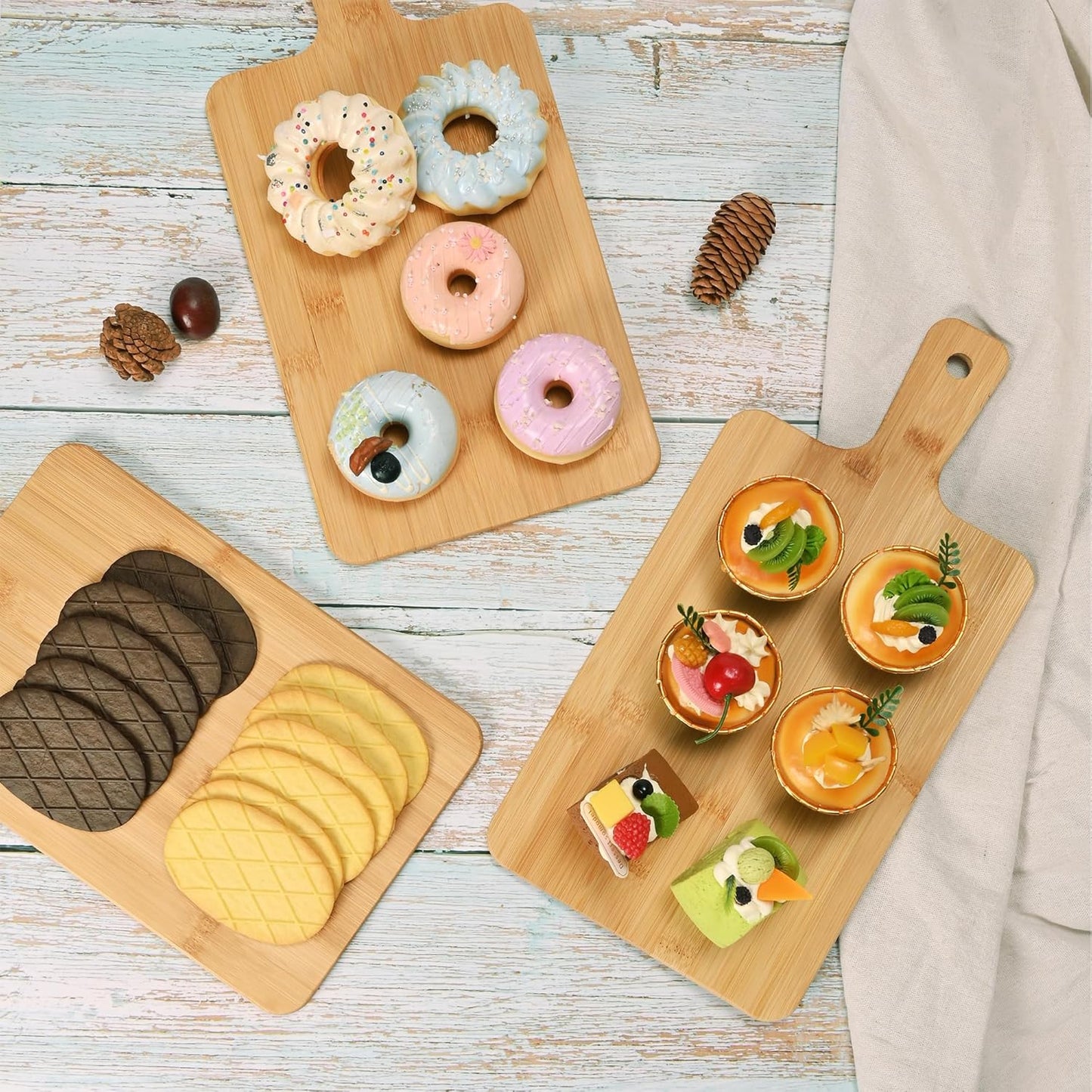 WILLOWDALE 10pcs Wood Cutting Boards for Kitchen, 10" Round Charcuterie Boards Wood Serving Board for Pizza, Cheese, Dessert, Wooden Cutting Board with Handle Fruit Vegetable Bamboo Cutting Board Set