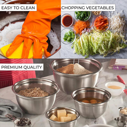 AVADOR Set of 6 Premium Stainless Steel Mixing Bowls Set, Easy To Clean, Space Saving Nestable Design, Great for Cooking, Baking, Prepping (0.75qt, 1.5qt, 3qt, 4qt, 5qt, 8qt)