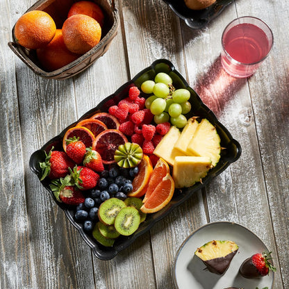 Plasticpro Plastic Serving Trays - Serving Platters Rectangle 9X13 Disposable Party Dish 4 Black Trays