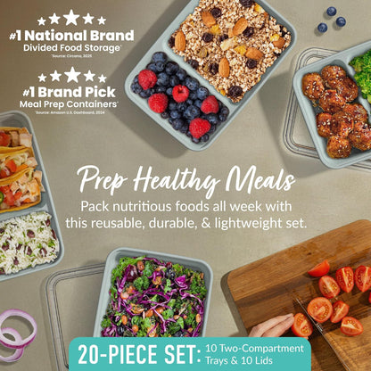 Bentgo Prep - 20-Piece 2-Compartment Reusable Meal Prep Containers with Lids, PFAS & BPA Free Materials, Durable, Microwave, Freezer, & Dishwasher Safe To Go Food Storage (Rose Gold)