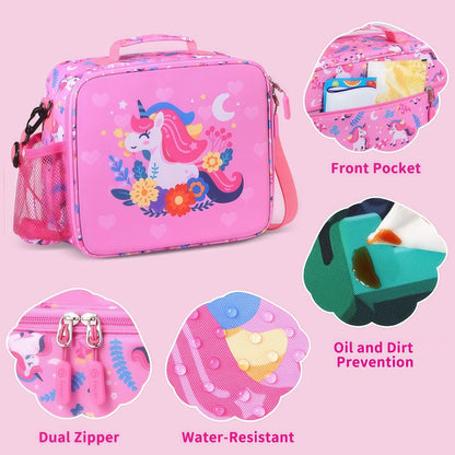 rockpapa Kids Lunch Box Set with 14oz Insulated Water Bottle & Lunch Bag, Leakproof 5.5 Cups Bento Box for School & Children, BPA-Free, Microwave Safe for Boys Girls (Grey Constr Turcks)