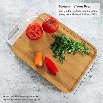 KitchenEdge Premium Acacia Cutting Board with Nesting Rice Fiber Chopping Board for Cooking Prep, 2 Piece Kitchen Set, Non-Slip Feet with Juice Groove, Heavy Duty, Pre Oiled, 17” x 12.5”