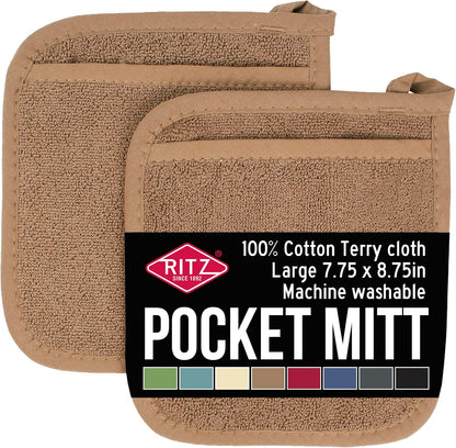 RITZ Terry Pocket Mitt & Hot Pad: Unparalleled Heat Resistant, Durable 100% Cotton – Ergonomically Designed for Optimal Grip – Easy-Care Machine Washable –, Federal Blue