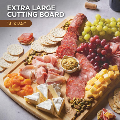 Bamboo Cutting Board Set of 4, Large Cutting Boards for Kitchen, Wood Cutting Board with Juice Groove Side Handles, Wooden Cutting Board for Kitchen, Meat Chopping Board Meal Prep, Serving Charcuterie