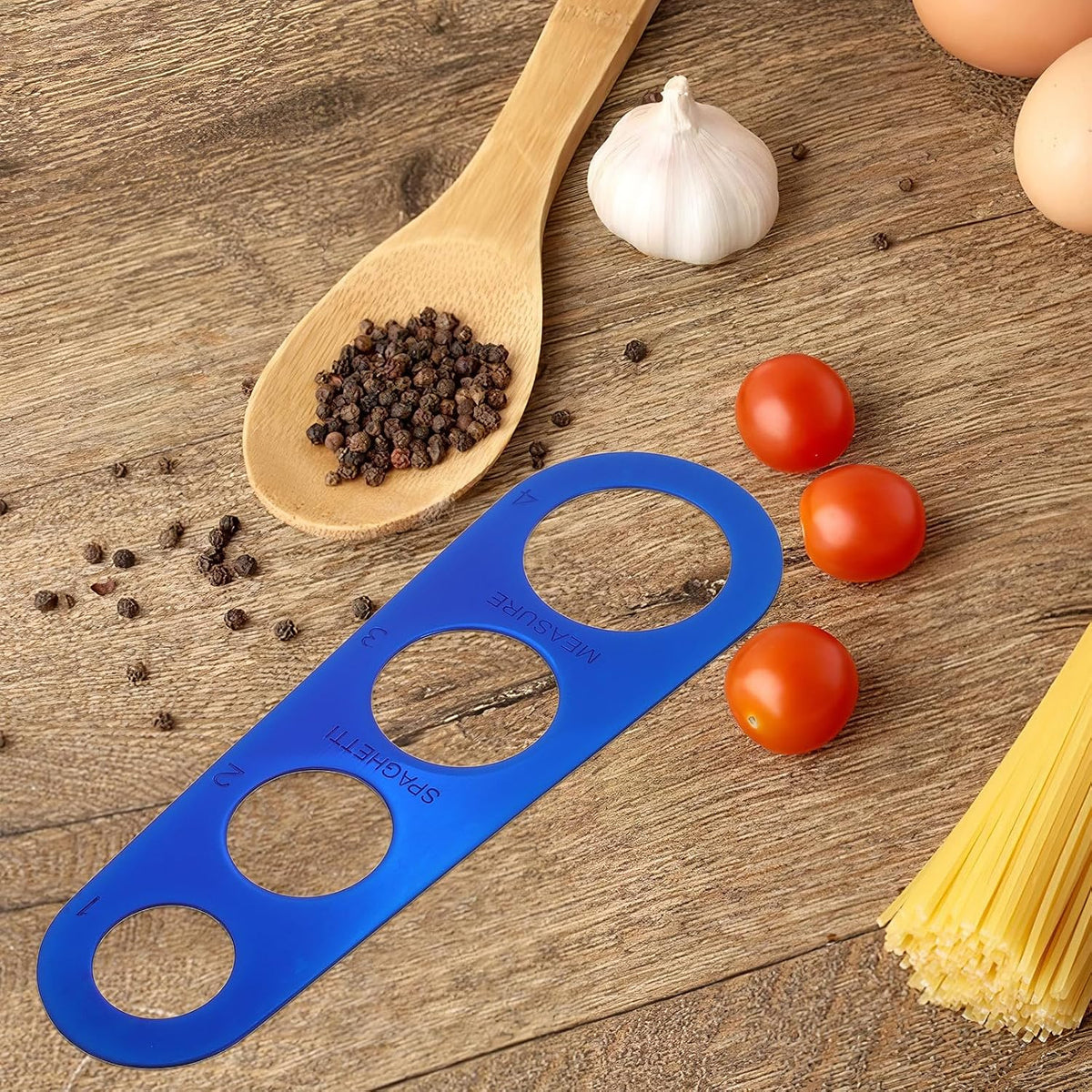 Stainless Steel Spaghetti Measuring Utensil Blue 4-Hole Kitchen Tool