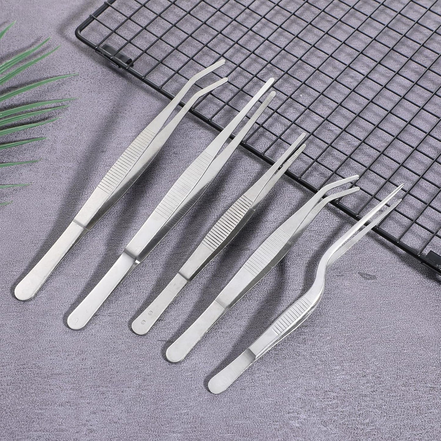 Stainless Steel Tweezers Set, 5Pcs Food Tweezers Precision Tweezer for Cooking Repairing Jewelry-Making DIY Craft Baking Cake Decoration Small Gardening (Silver)